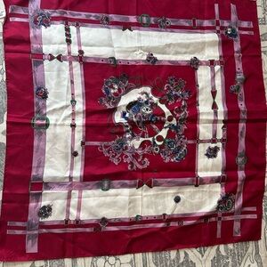 Vibrant Red, White, and Pink Scarf, Acetate, Vintage, Made in Japan